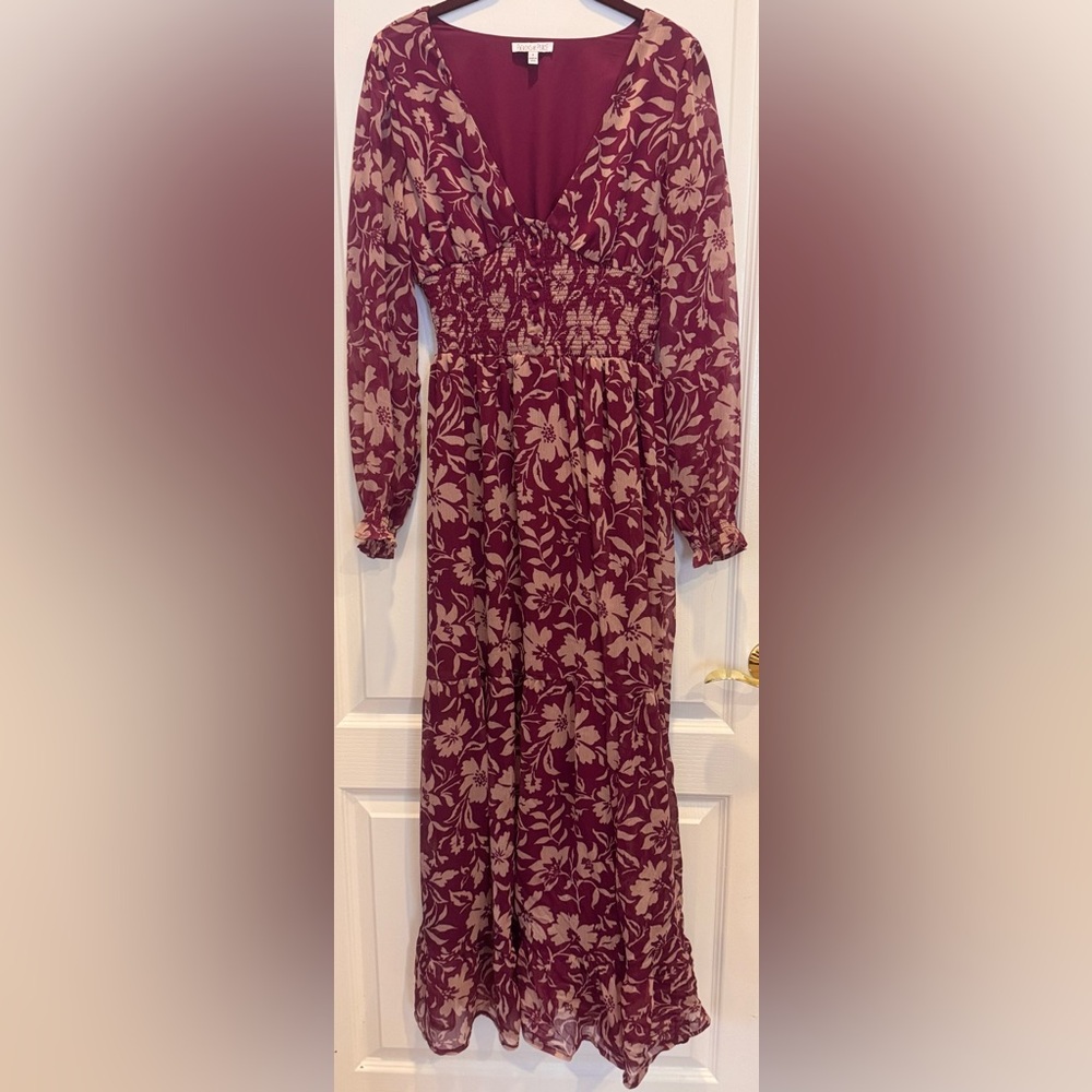 PATRONS OF PEACE Vibrant Fuschia and Dusty Pink Floral Maxi Dress Size S